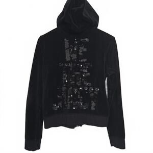 Juicy Couture Velour Jacket Large Black Sequin Hoodie Track Y2K We The Juicy